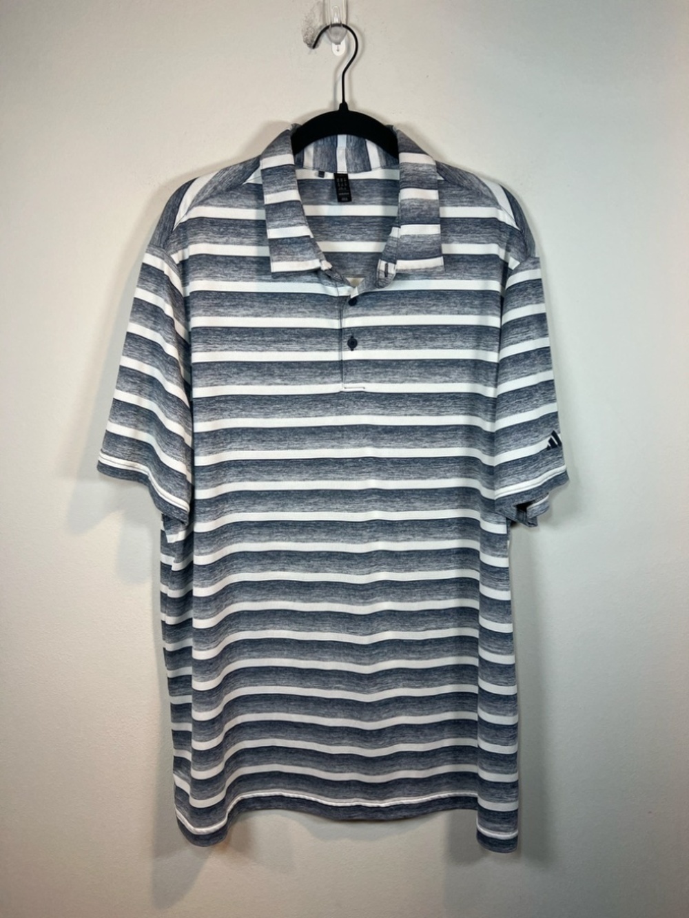 Adidas Golf Polo Shirt Navy Blue White Gradient Stripe Sweatwick Breathable 2XL - Picture 1 of 11